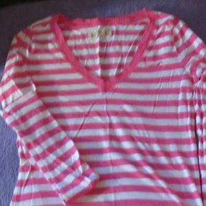 Hollister women's Pink and White stripe tee shirt
